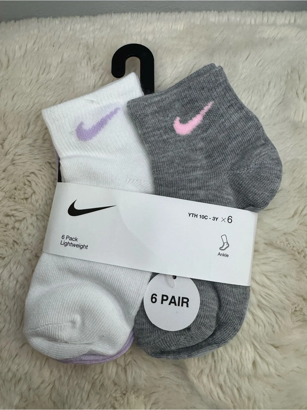 Nike Youth 6-Pack Ankle Socks- 10c-3Y
